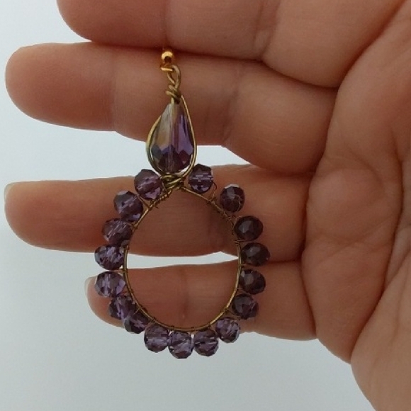 Elegant Purple Beaded Earrings - Picture 3 of 3